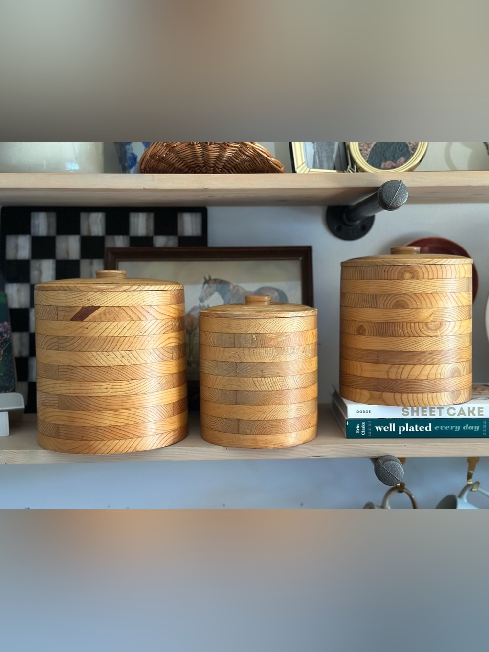 Vintage Wood Canisters Set of 3, Cottagecore Kitchen Storage